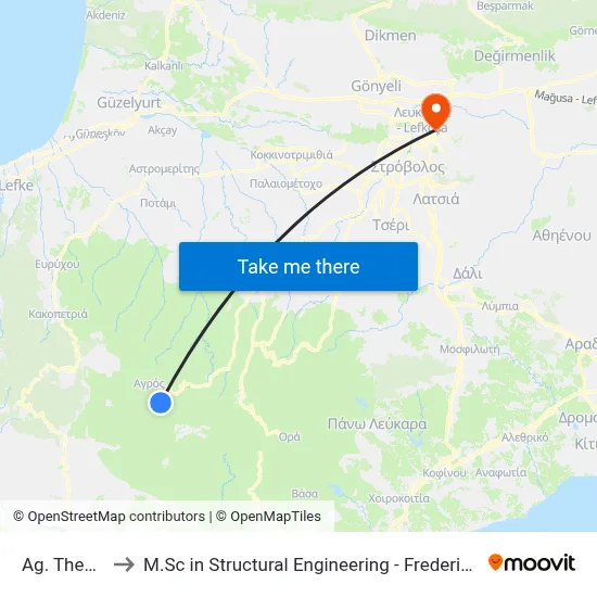 Ag. Theodoros to M.Sc in Structural Engineering - Frederick University Cyprus map