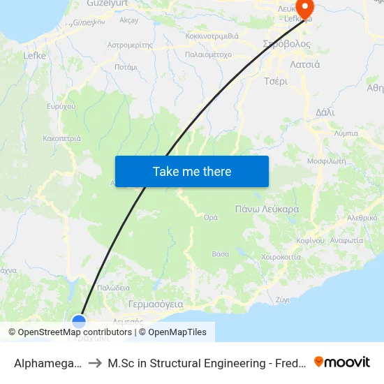 Alphamega Stadium to M.Sc in Structural Engineering - Frederick University Cyprus map