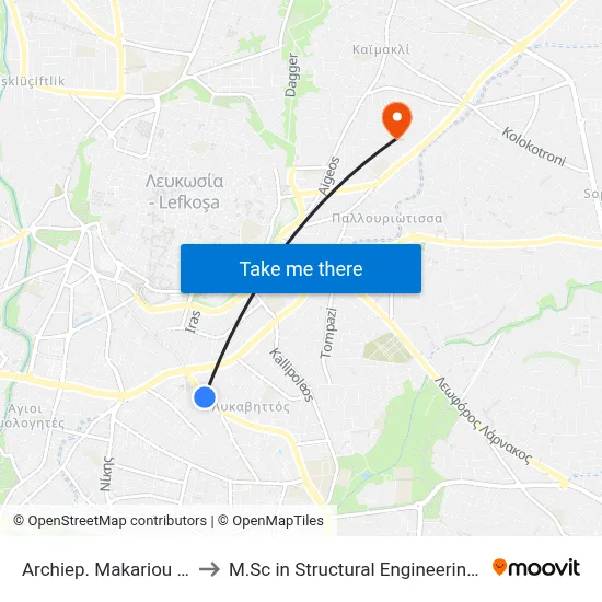 Archiep. Makariou III Ave. - Dimofontos to M.Sc in Structural Engineering - Frederick University Cyprus map