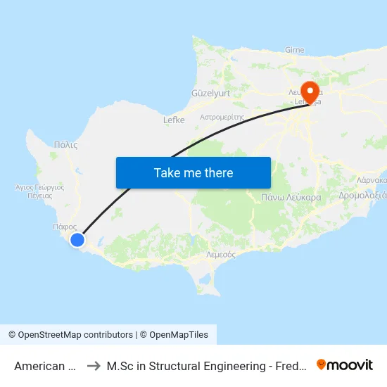 American Academy to M.Sc in Structural Engineering - Frederick University Cyprus map