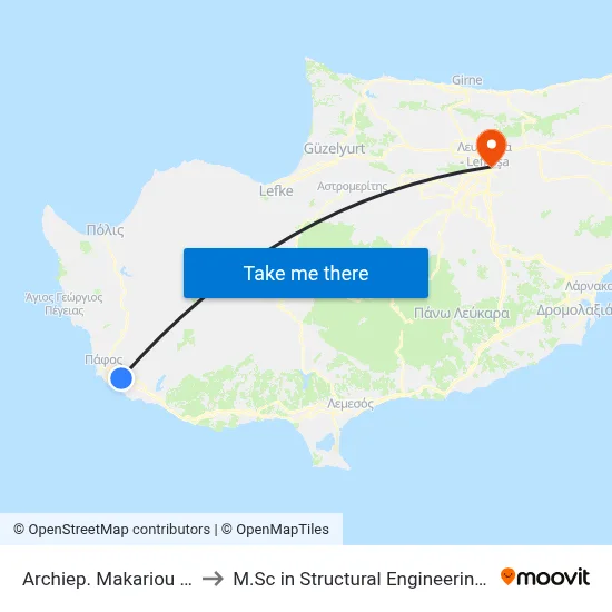 Archiep. Makariou C´ Ave. - Ag. Sergiou to M.Sc in Structural Engineering - Frederick University Cyprus map