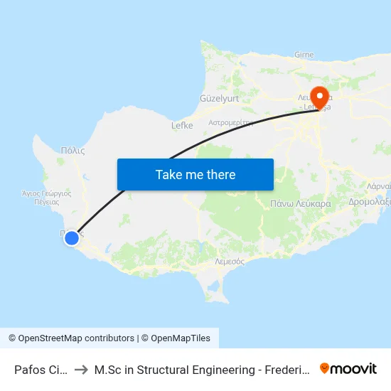 Paphos City Hall to M.Sc in Structural Engineering - Frederick University Cyprus map