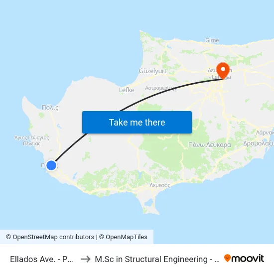 Ellados Ave. - Panikou Dimitriou to M.Sc in Structural Engineering - Frederick University Cyprus map
