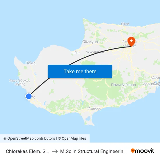 Chlorakas Elem. School - Ag. Nikolaos to M.Sc in Structural Engineering - Frederick University Cyprus map