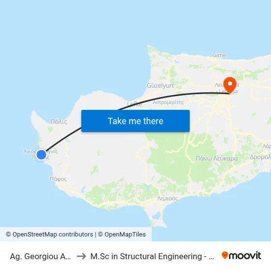 Ag. Georgiou Ave. - 12th Stop to M.Sc in Structural Engineering - Frederick University Cyprus map