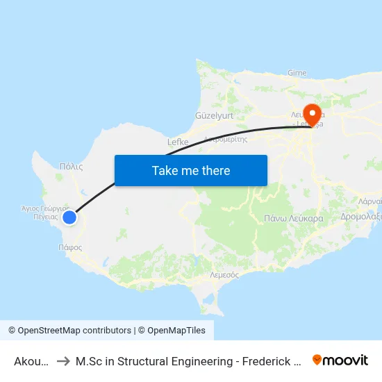 Akoursos to M.Sc in Structural Engineering - Frederick University Cyprus map