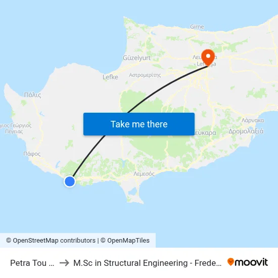 Petra tou Romiou to M.Sc in Structural Engineering - Frederick University Cyprus map