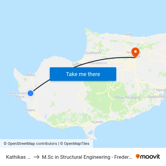 Kathikas Square to M.Sc in Structural Engineering - Frederick University Cyprus map