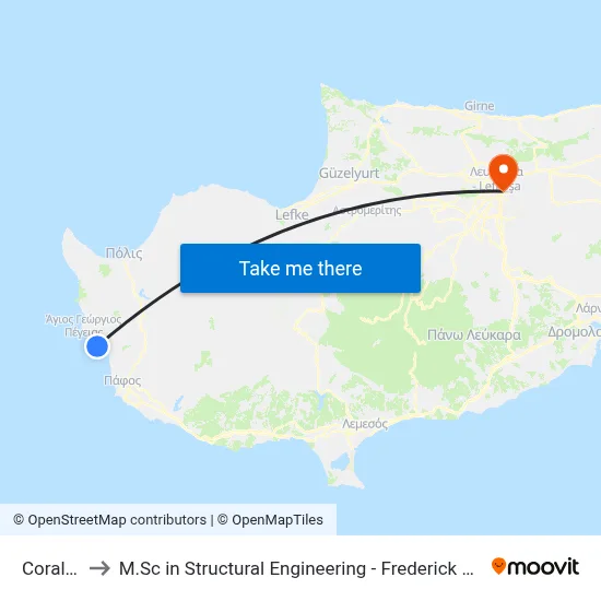 Coral Bay to M.Sc in Structural Engineering - Frederick University Cyprus map