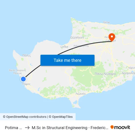 Potima Beach to M.Sc in Structural Engineering - Frederick University Cyprus map