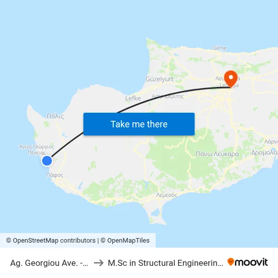 Ag. Georgiou Ave. - Kolpou Korallion Ave. to M.Sc in Structural Engineering - Frederick University Cyprus map