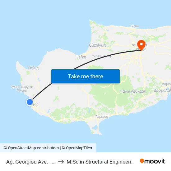 Ag. Georgiou Ave. - Georgiou Griva Digeni to M.Sc in Structural Engineering - Frederick University Cyprus map