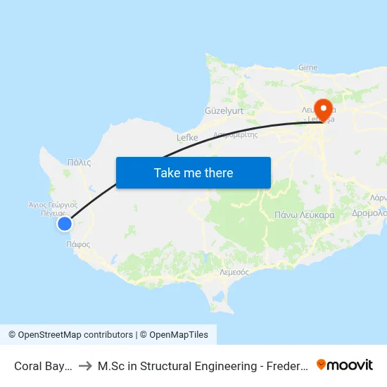 Coral Bay Beach to M.Sc in Structural Engineering - Frederick University Cyprus map