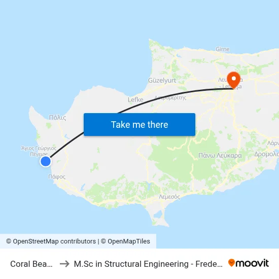 Coral Beach Hotel to M.Sc in Structural Engineering - Frederick University Cyprus map