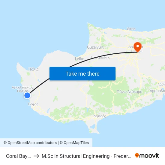 Coral Bay Beach to M.Sc in Structural Engineering - Frederick University Cyprus map