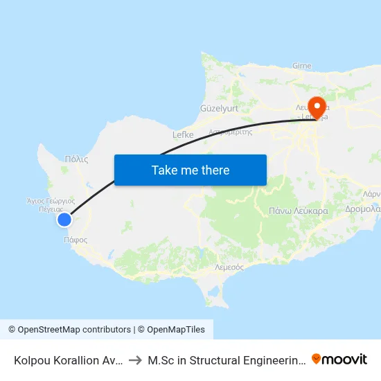 Kolpou Korallion Ave. - Ag. Georgiou Ave. to M.Sc in Structural Engineering - Frederick University Cyprus map