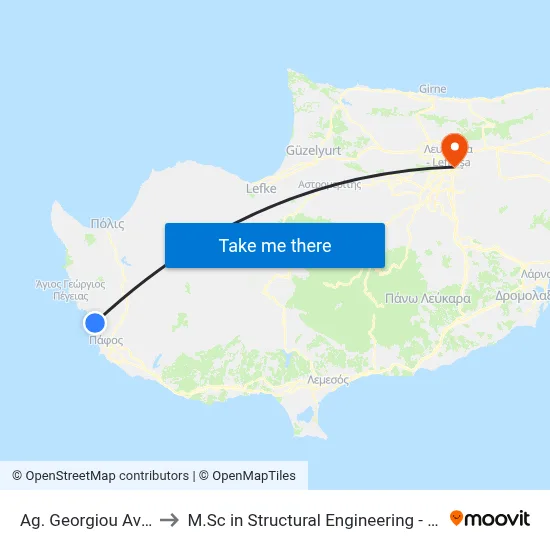 Ag. Georgiou Ave. - Mpananies to M.Sc in Structural Engineering - Frederick University Cyprus map