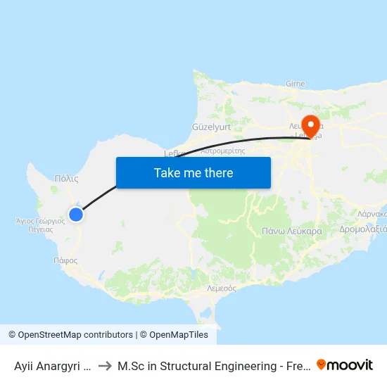 Ayii Anargyri Spa Resort to M.Sc in Structural Engineering - Frederick University Cyprus map