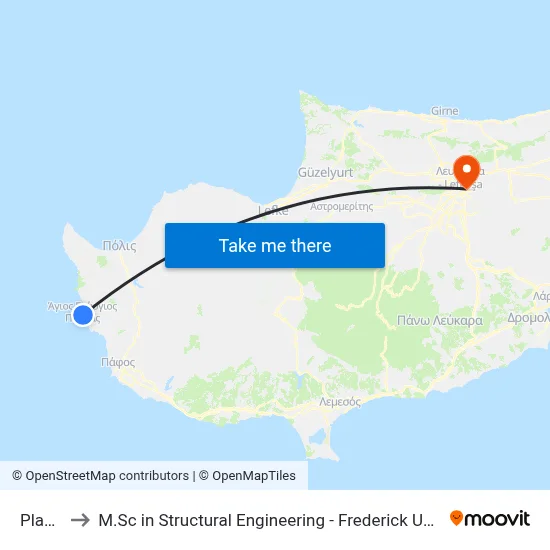Plakion to M.Sc in Structural Engineering - Frederick University Cyprus map