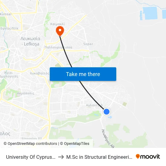 University of Cyprus - Oceanography Center to M.Sc in Structural Engineering - Frederick University Cyprus map