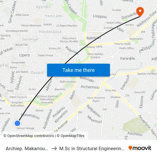 Archbishop Makarios III Ave. - Mnasiadou to M.Sc in Structural Engineering - Frederick University Cyprus map
