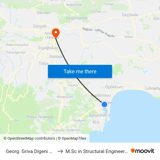 Georg. Griva Digeni Ave. - Ag. Georgios Church to M.Sc in Structural Engineering - Frederick University Cyprus map