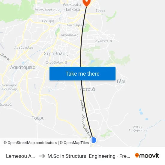 Limassol Ave - Dixan to M.Sc in Structural Engineering - Frederick University Cyprus map