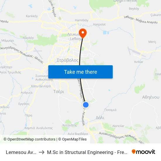 Lemesos Ave. - Daliko to M.Sc in Structural Engineering - Frederick University Cyprus map