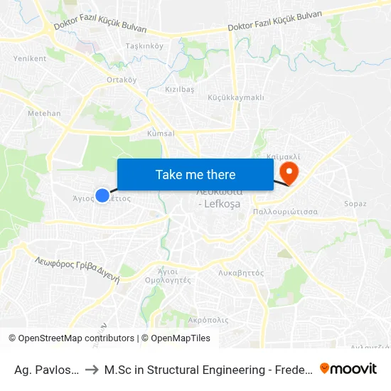 Ag. Pavlos Church to M.Sc in Structural Engineering - Frederick University Cyprus map