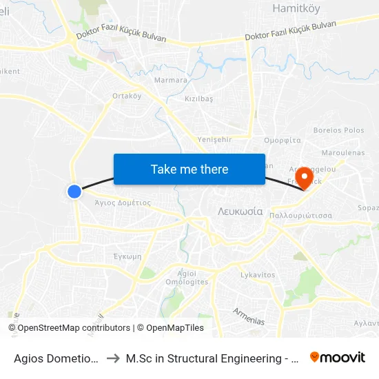 Ag. Dometios Roadblock to M.Sc in Structural Engineering - Frederick University Cyprus map
