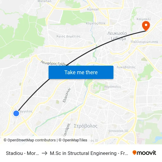Stadium - Morphou Avenue to M.Sc in Structural Engineering - Frederick University Cyprus map