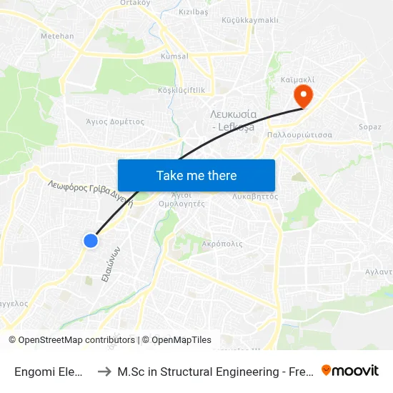 Engomi Elem. School B to M.Sc in Structural Engineering - Frederick University Cyprus map