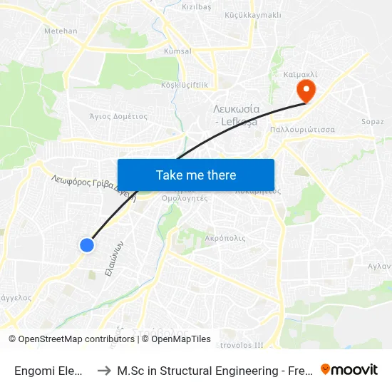 Engomi Elem. School B to M.Sc in Structural Engineering - Frederick University Cyprus map