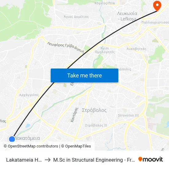 Lakatameia Health Centre to M.Sc in Structural Engineering - Frederick University Cyprus map