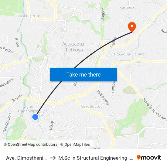 Demosthenes Severi Avenue - Nikitara to M.Sc in Structural Engineering - Frederick University Cyprus map