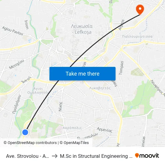 Strovolos Avenue - Athalassa Avenue to M.Sc in Structural Engineering - Frederick University Cyprus map