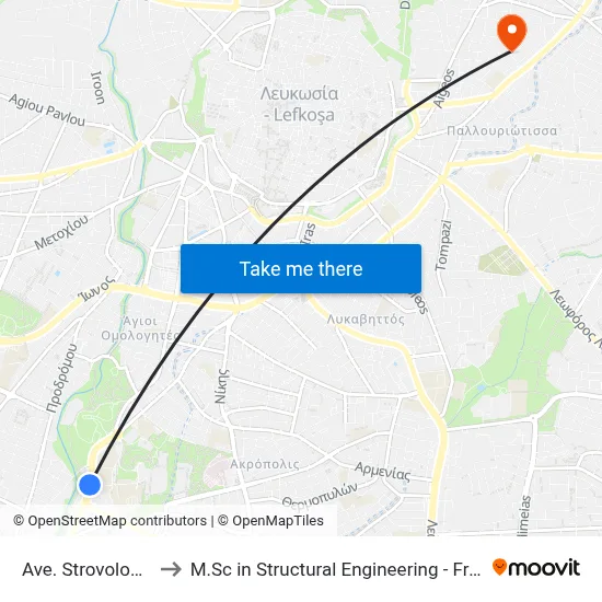 Strovolos Ave - Themidos to M.Sc in Structural Engineering - Frederick University Cyprus map