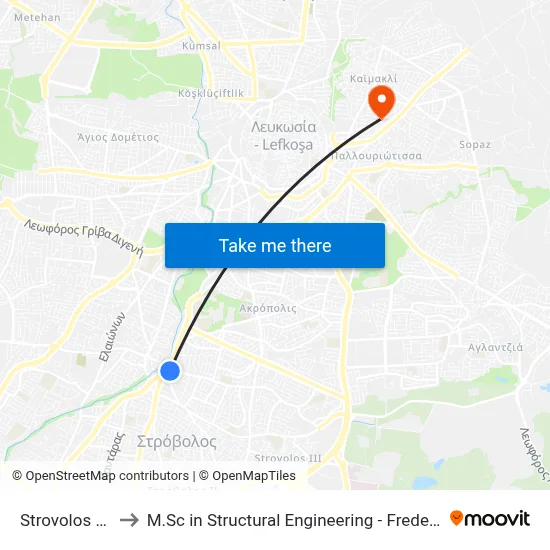 Strovolos City Hall to M.Sc in Structural Engineering - Frederick University Cyprus map
