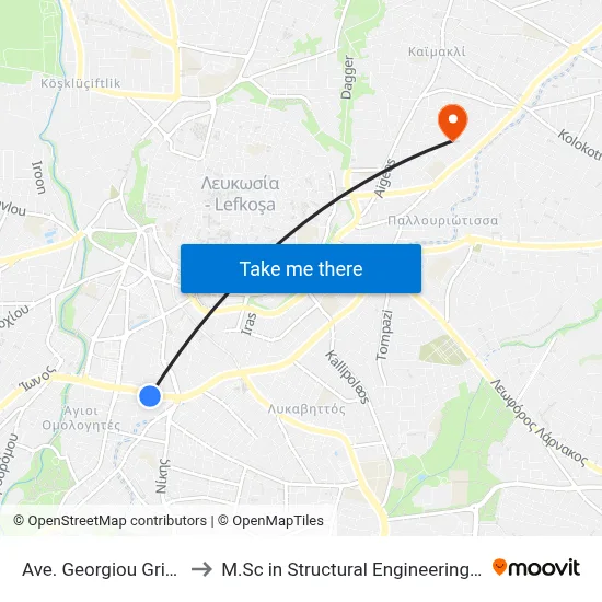Georgiou Griva Digeni Ave. - Iasonos to M.Sc in Structural Engineering - Frederick University Cyprus map