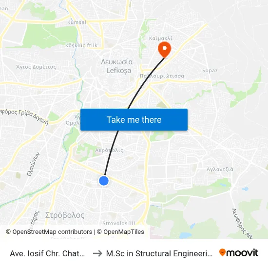 Iosif Chr. Chatziiosif Ave. - Athalassa Ave. to M.Sc in Structural Engineering - Frederick University Cyprus map