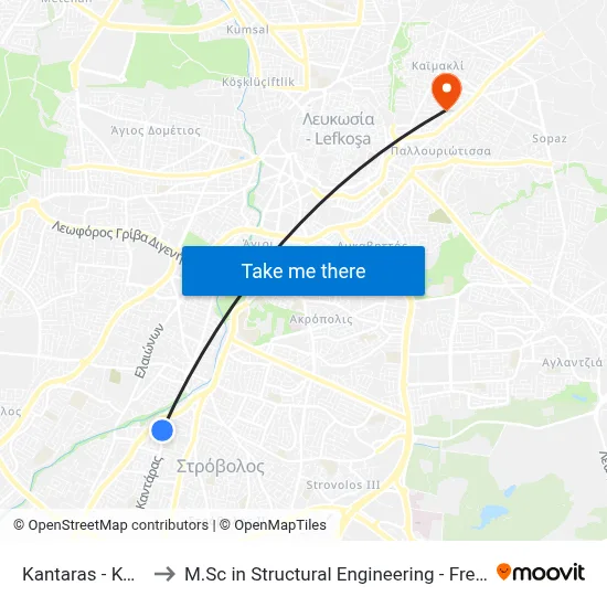 Kantara - Kosti Palama to M.Sc in Structural Engineering - Frederick University Cyprus map