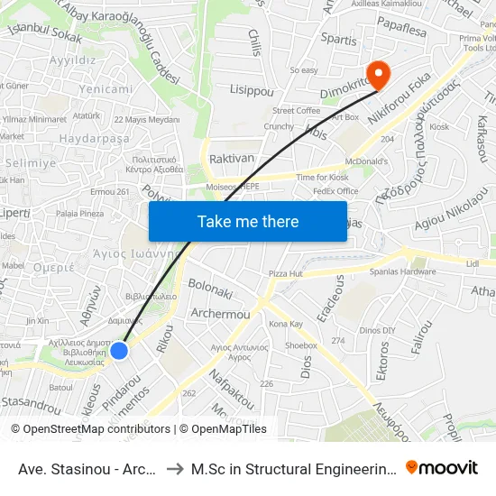 Ave. Stasinou - Arch. Makariou B Square to M.Sc in Structural Engineering - Frederick University Cyprus map