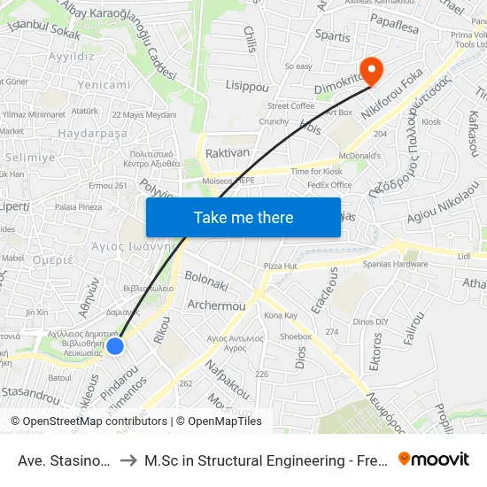 Stasinou Ave. - Alkaiou to M.Sc in Structural Engineering - Frederick University Cyprus map