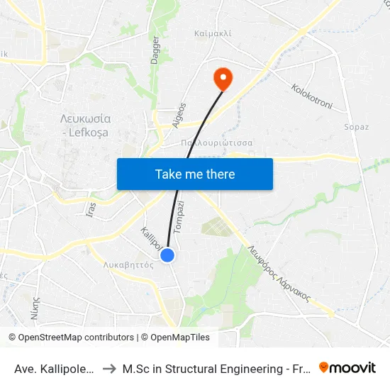 Kallipoleos Avenue - Peiraios to M.Sc in Structural Engineering - Frederick University Cyprus map