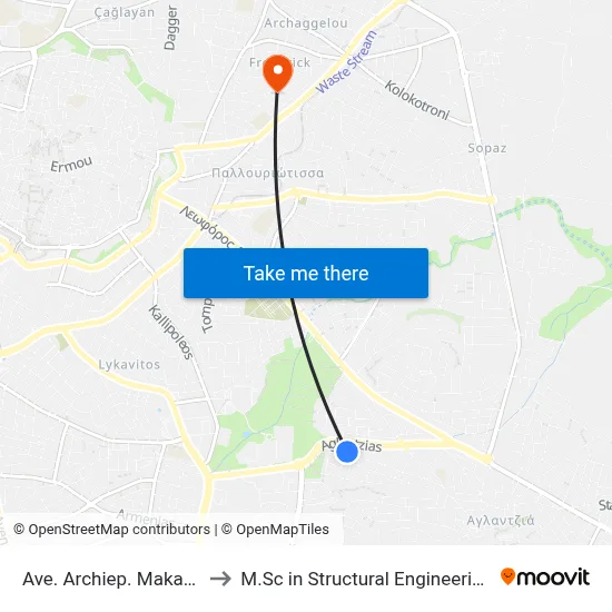 Archbishop Makarios Ave - Agamemnon to M.Sc in Structural Engineering - Frederick University Cyprus map