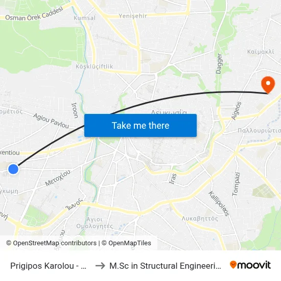 Prince Charles - Kyriakou Matsi Avenue to M.Sc in Structural Engineering - Frederick University Cyprus map