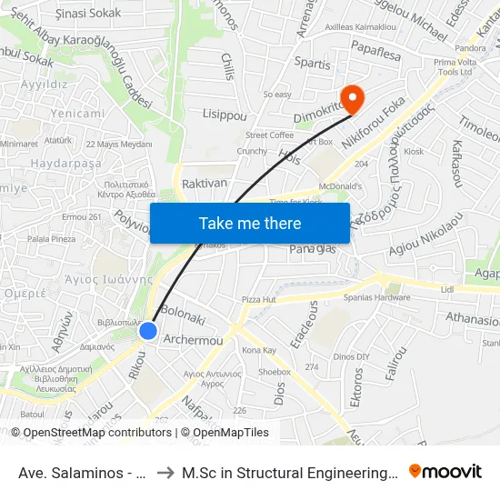 Ave. Salaminos - Anoigma Kolokasi to M.Sc in Structural Engineering - Frederick University Cyprus map