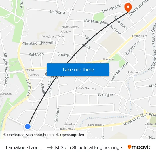 Larnakos - John Kennedy Avenue to M.Sc in Structural Engineering - Frederick University Cyprus map