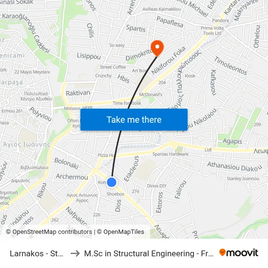 Larnakos - Stylianou Lena to M.Sc in Structural Engineering - Frederick University Cyprus map
