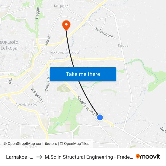 Larnakos - Athinas to M.Sc in Structural Engineering - Frederick University Cyprus map